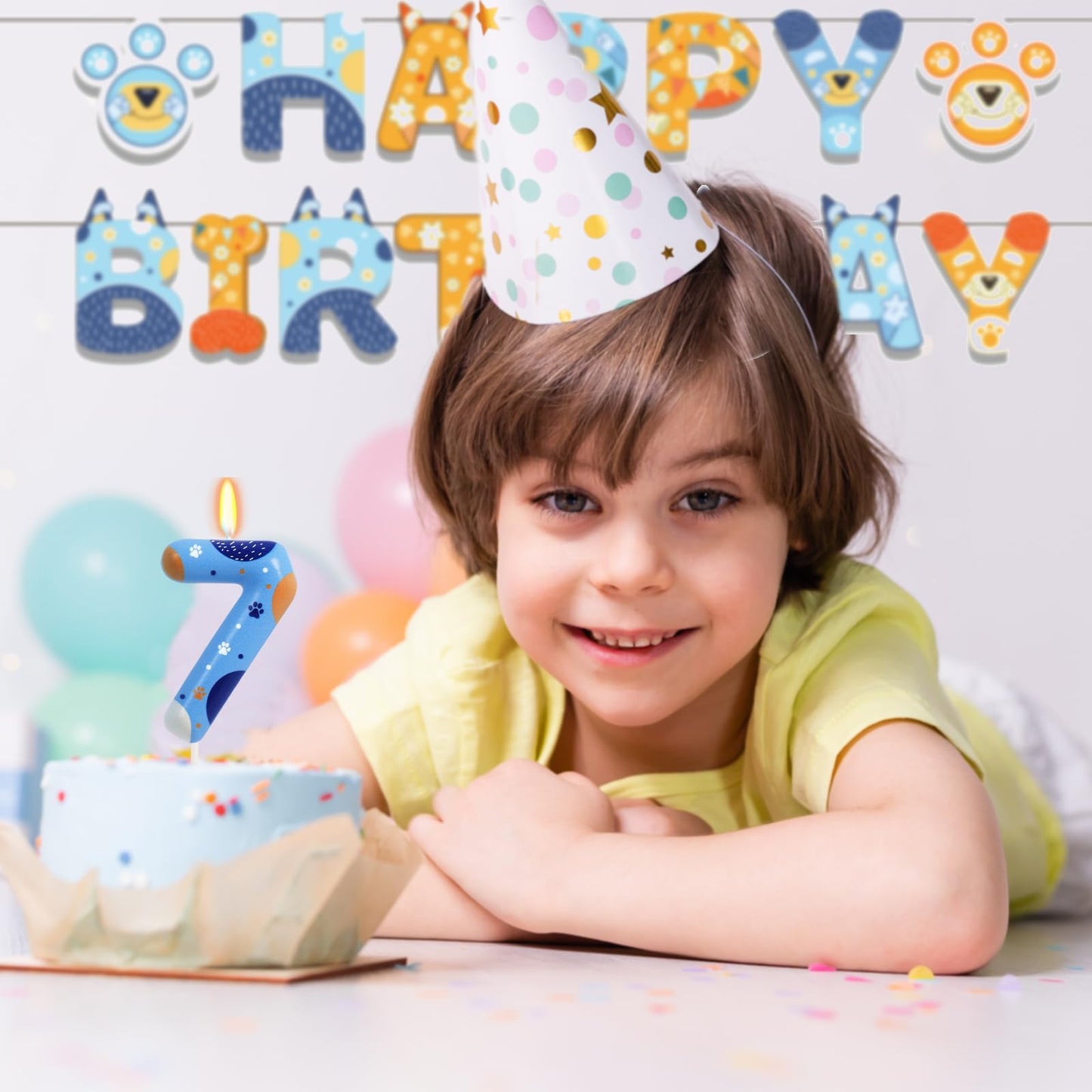 ElekFX Blue Dog Paw Birthday Candles, Number 7 Paw Print Birthday Party Supplies, 2.76 inch Paw Cake Topper Decorations, Birthda