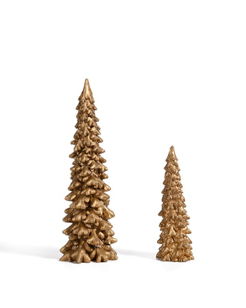 Rm Roomers Resin Christmas Tree Figurines Clearance,2Pcs Small Gold Christmas Decorative Figurine Set, Indoor Tabletop Christmas