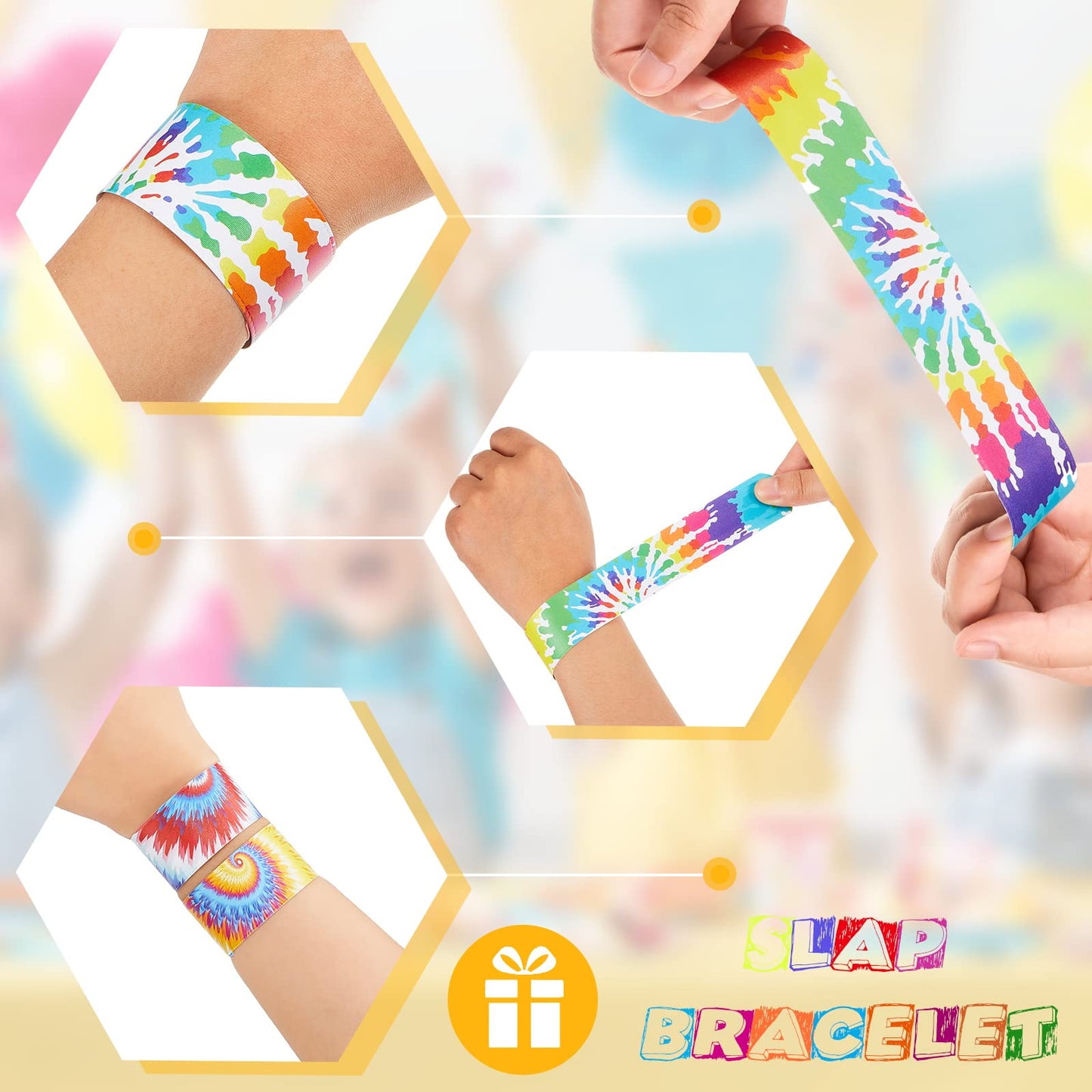 48 Pcs Tie Dye Slap Bracelets Tie Dye Party Favors, Colorful Tie Dye Wristbands Bracelets for Kids Boys and Girls, Goodie Bag Fi