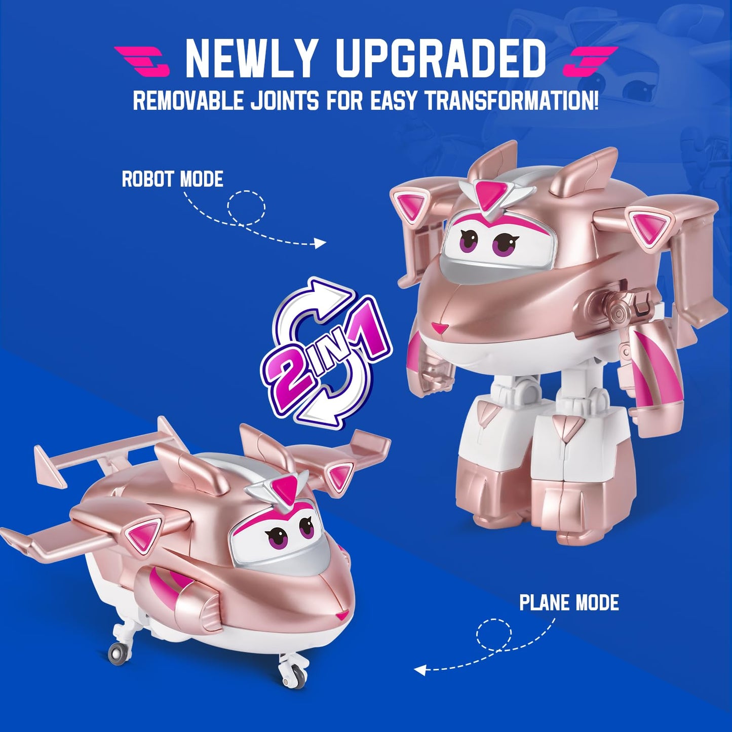 Super Wings Transformer Toys - 5" Golden Girl Airplane Rescue Bots Action Figures for Kids, Pink, Model YW780233, 2-in-1 Fun for Ages 3-7