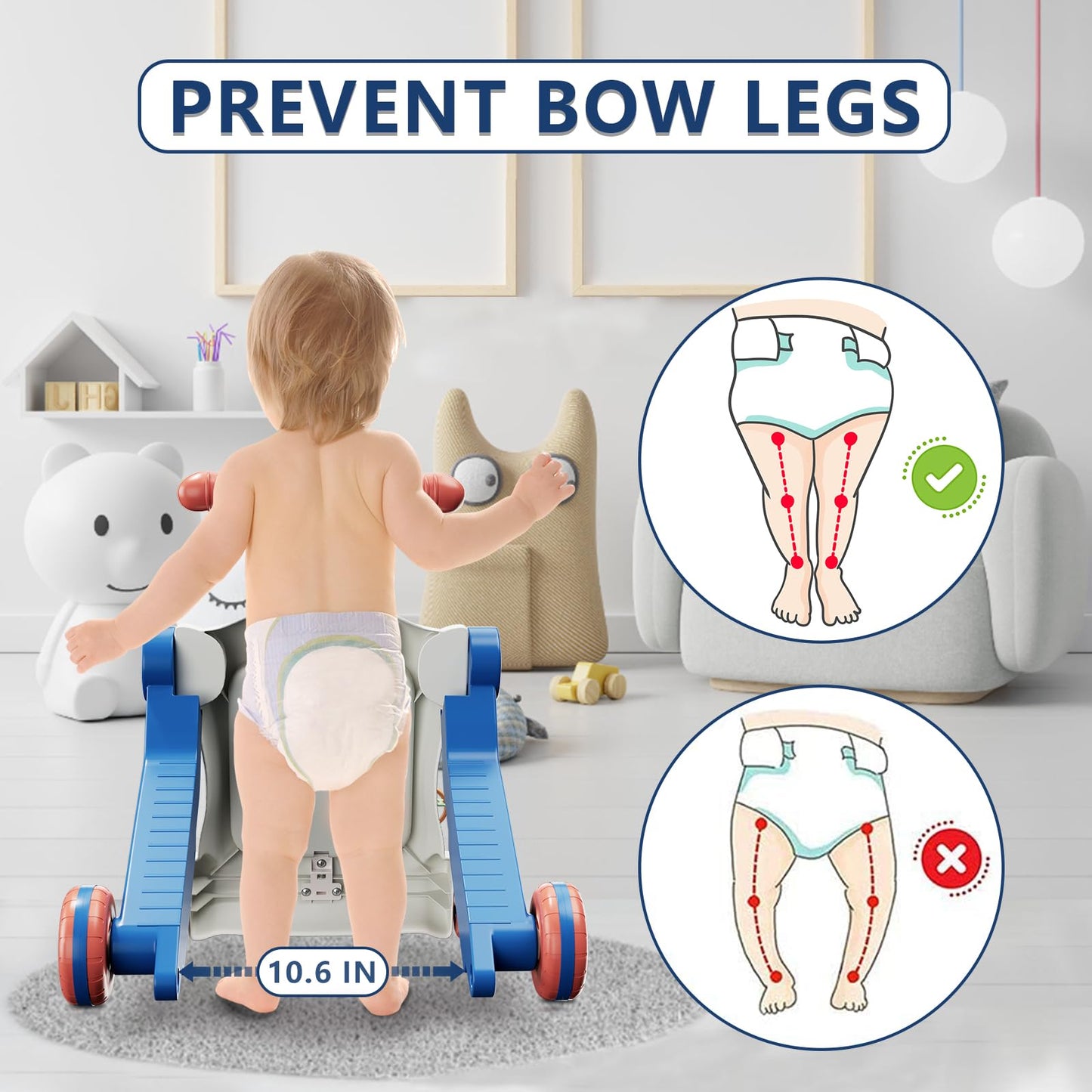 Qdragon 5 In 1 Push Walkers For Baby Boys, Toddler Learning To Walk, Sit To Stand Walker, Early Learning Push Toy For Infant 12+ Months, Navy Blue