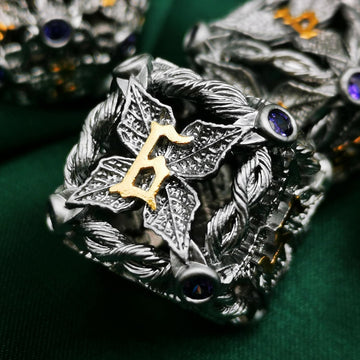 Haomeja Hollow Magic Vine Leaf Dnd Dice Set Metal Dice Set 7 Role Playing Dice D&D Dungeons And Dragons Dice (Gray + Purple Gem)