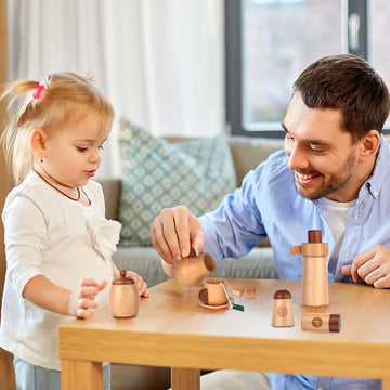 WHOHOLL Wooden Tea Set for Little Girls, Natural Wood Toys Tea Party Set, Kids Tea Set for Toddlers 1-3, Baby Play Tea Cup Set f