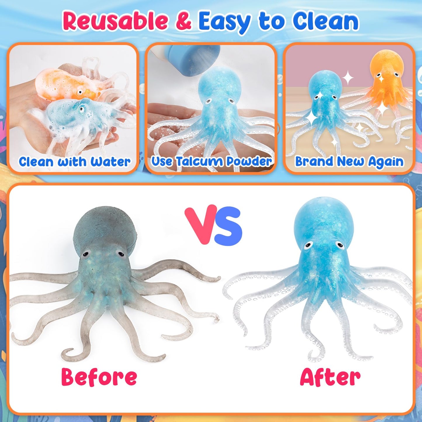 Octopus Stress Balls For Kids Adults, Octopus Squeeze Balls Sensory Fidget Toys, Squishy Toys For 3 4 5 6 7 8 9 10 Boys Girls Gifts, Classroom Prizes Party Favors For Toddlers