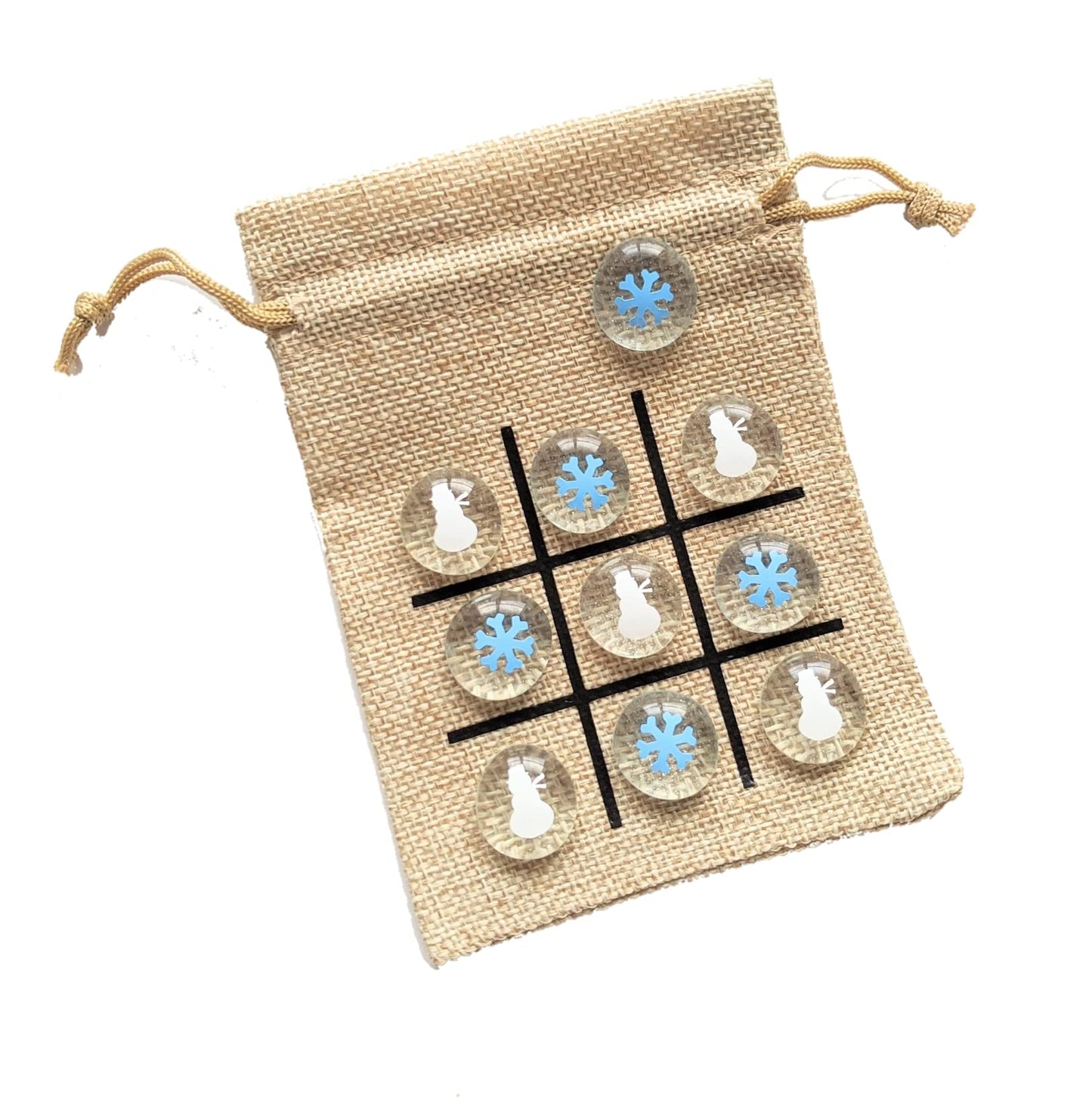 Christmas Themed Tic Tac Toe Game - Stocking Stuffer - Gift for Kids (Snowman & Snowflake)