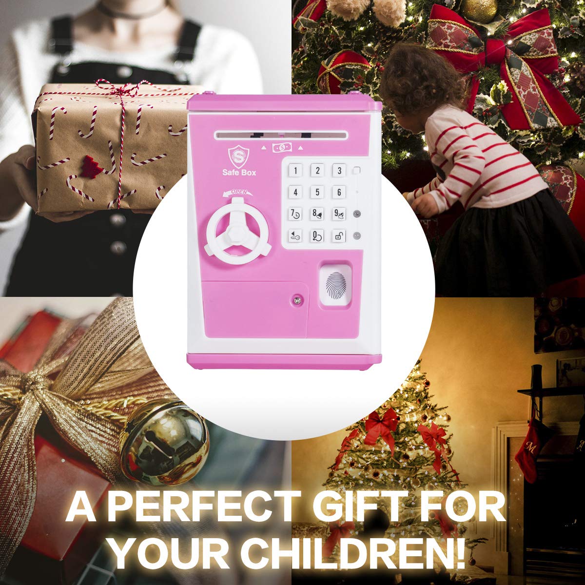 LIKE Toy Piggy Bank Safe Box - Fingerprint ATM Machine for Kids, Pink, Plastic, Model G982