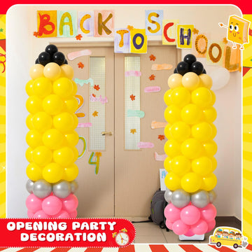 Gejoy Teacher Appreciation Balloon Stand Kit - Pencil Shape, 6.5 Ft, 185 Pcs Balloons, Yellow & Pink, Perfect for Back to School Decor