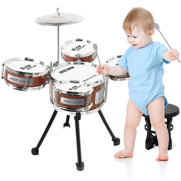 M Sanmersen Kids Drum Set Jazz Drum Kit 8 Piece For Toddler Educational Percussion Musical Instruments Drum Toy Playset Xmas Gift For Boys Girls - Red