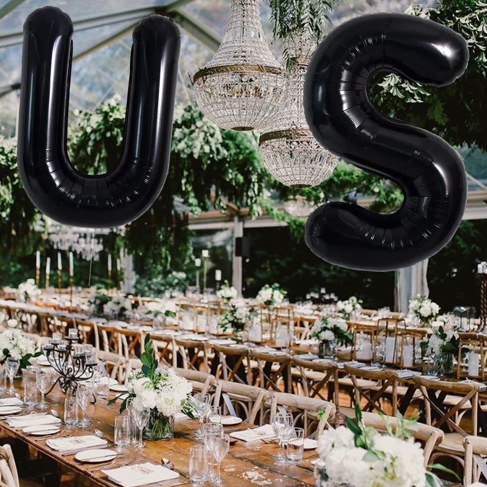 Toniful 40 Inch Large Black U Letter Balloons Jumbo Helium Balloons,Foil Mylar Big Alphabet Balloons For Birthday Party Annivers
