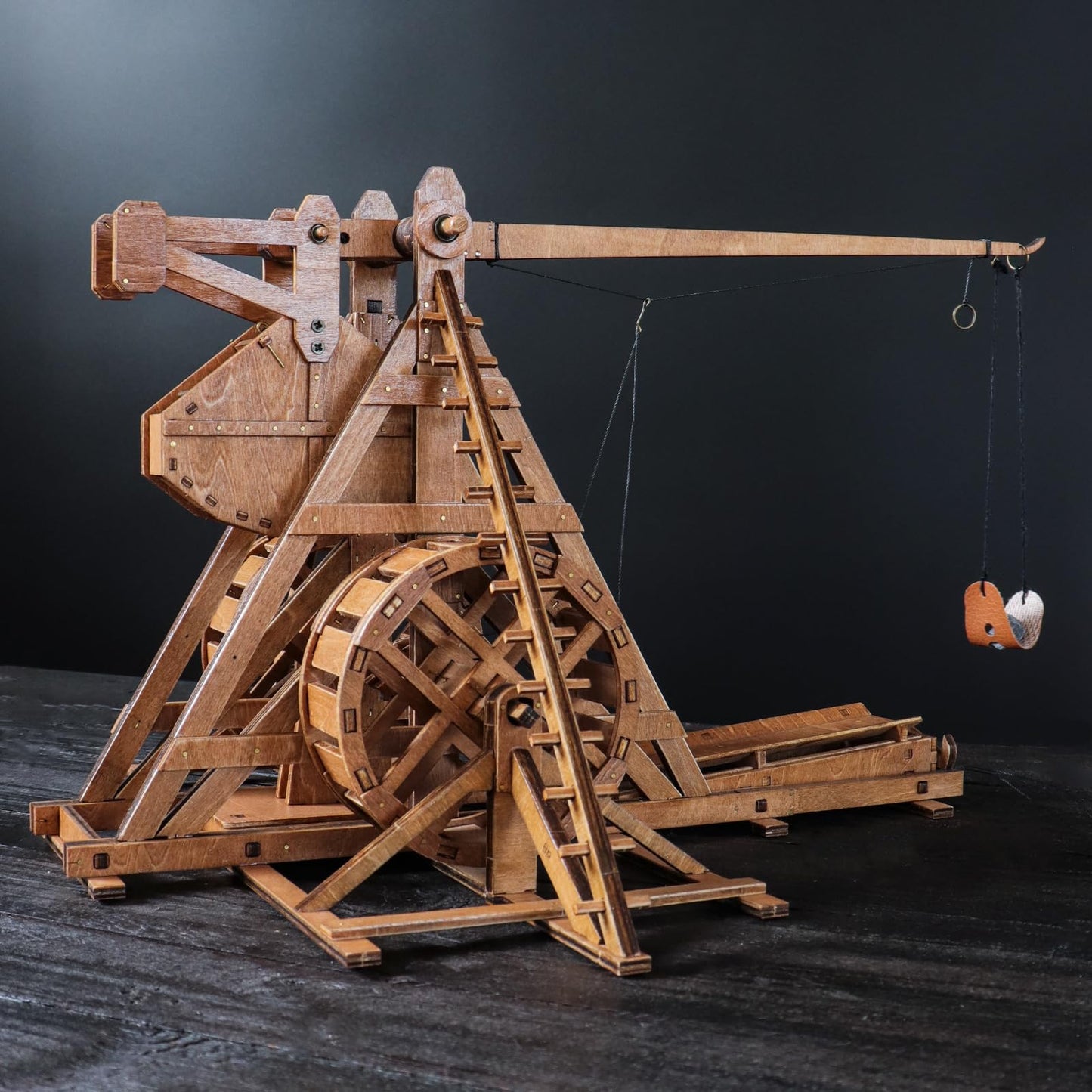 YAQUMW The MINI Counterweight Trebuchet with Wheel Europe Medieval Siege Chariot Catapult  DIY 3D Wooden Puzzles Mechanical Model Kits STEM Projects Tabletop Toy
