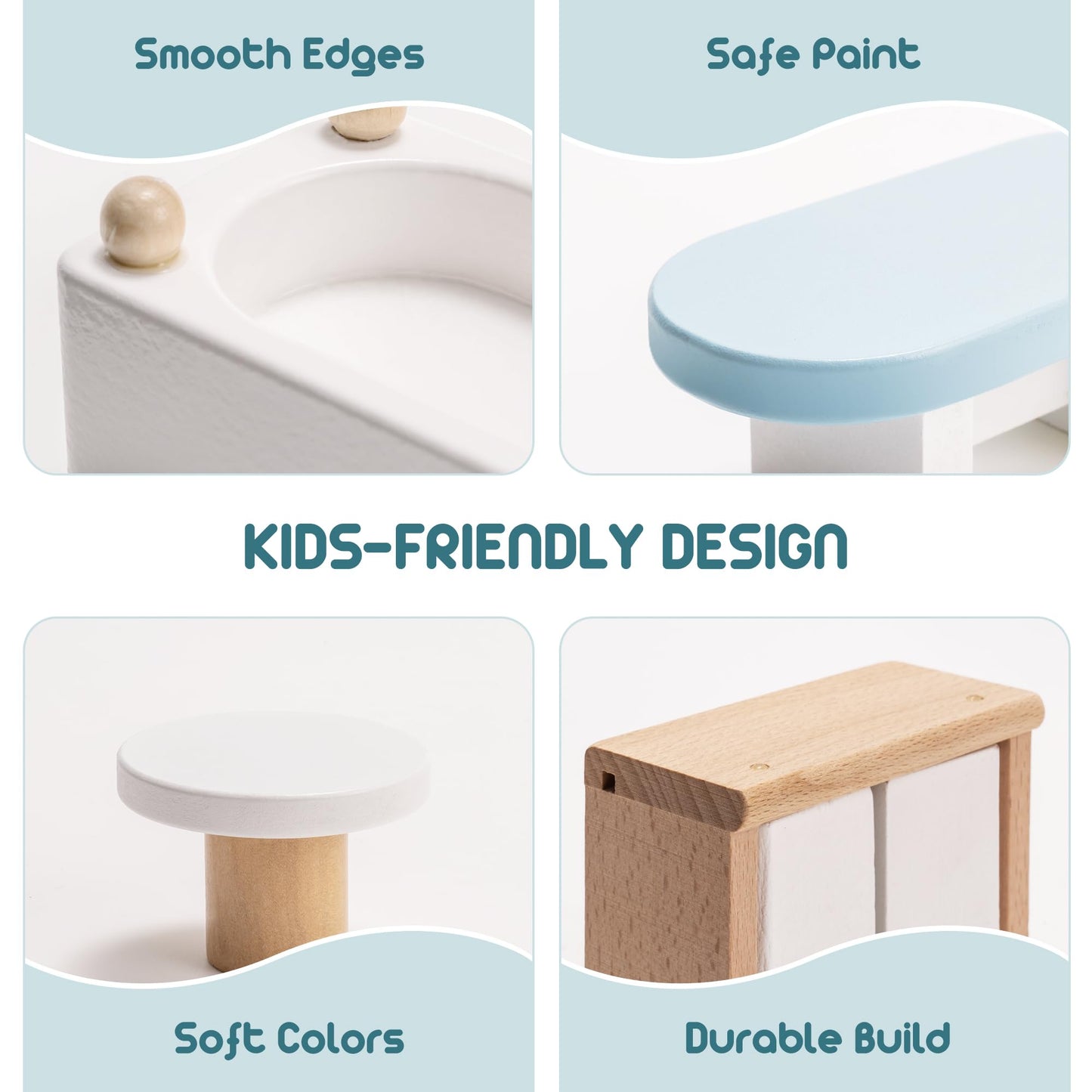 Robud Wooden Dollhouse Furniture Set, 23 Pcs Dollhouse Accessories, Miniature Furniture Including 5 Room Kits, Dollhouse Furniture Pretend Play Toys For Boys, Girls & Toddlers, 3+