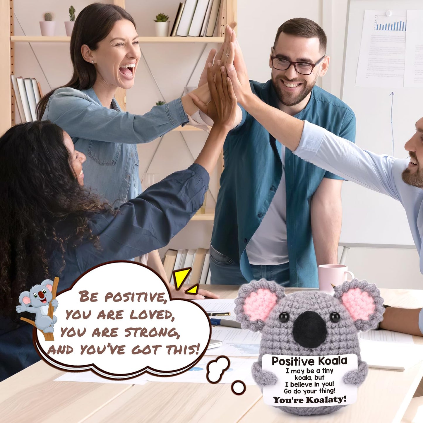 Positive Crochet Koala Christmas Birthday Gifts For Women Men Bosses Day Thanksgiving Gift, Stocking Stuffers White Elephant Bas
