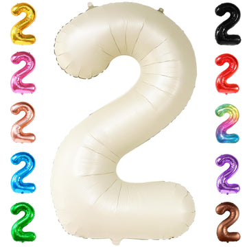 Katchon Cream White Number 2 Balloon - 40 Inch, 2Nd Birthday Party Decoration, Reusable, Unisex
