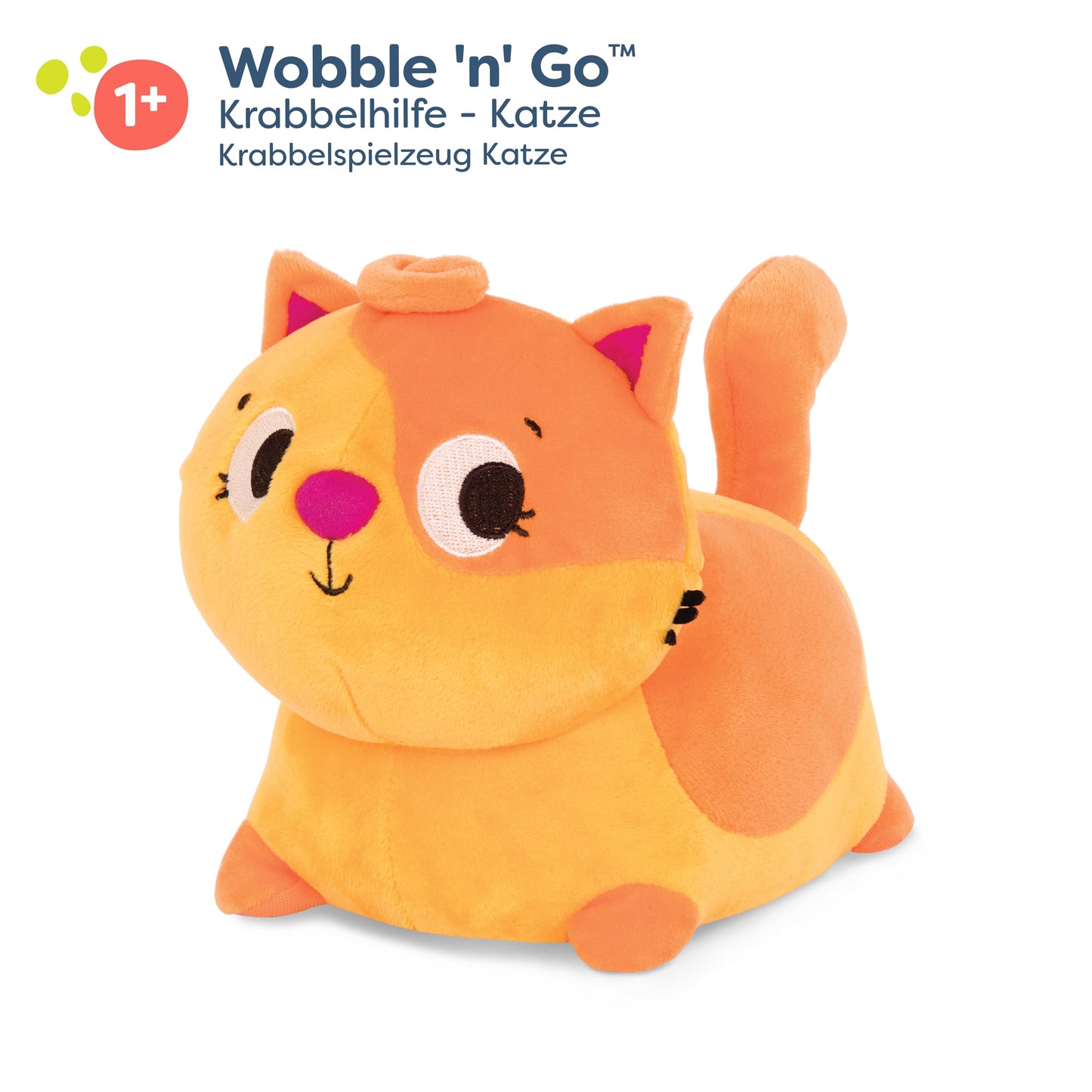 B. Toys - Plush Crawling Toy Cat - Interactive Plush Cat – Stuffed Animal – Washable Tummy Time Meowing Plush Toy With Movement & Sounds- Toys For Babies, Toddlers – 1 Year +
