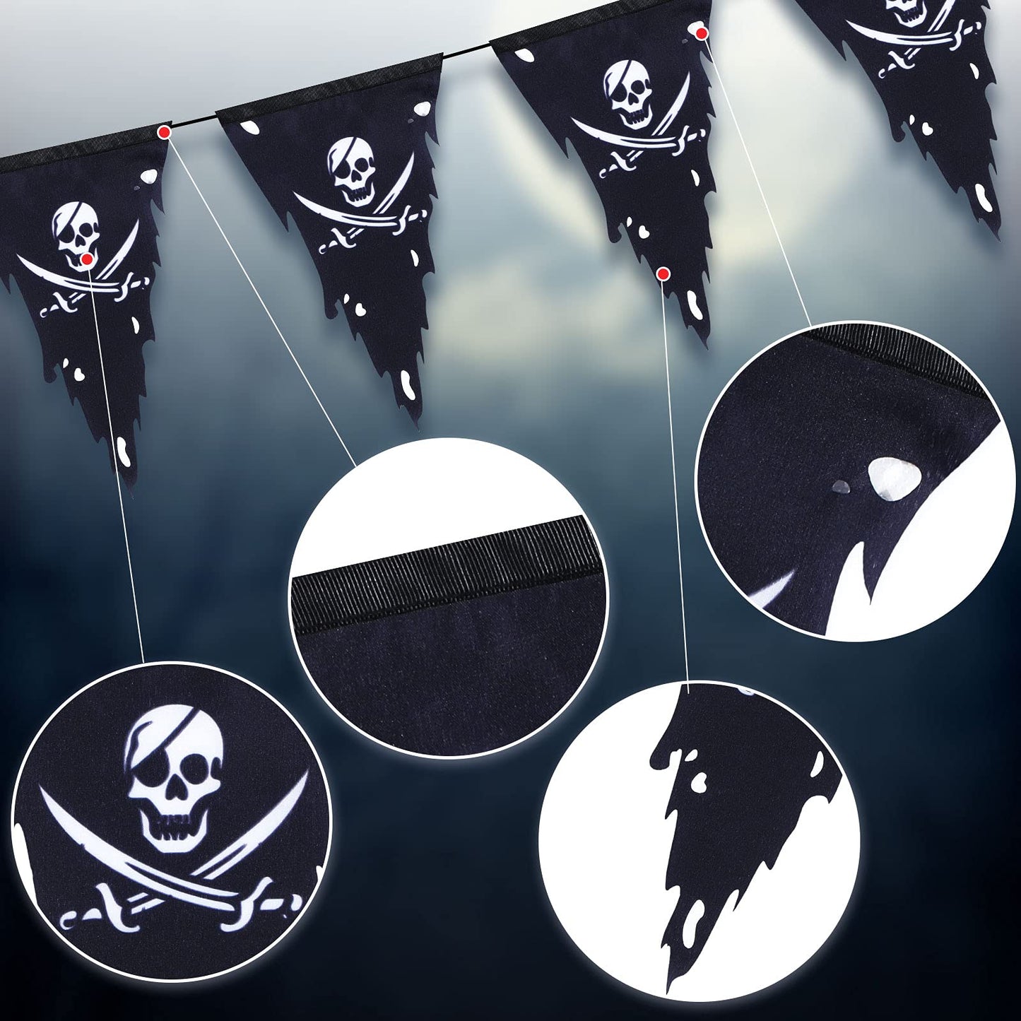 90 ft Pirate Flags Jolly Roger Banner Pirate Party Decoration Skull Triangle Flags Bunting for Party Outdoor Decoration Supplies