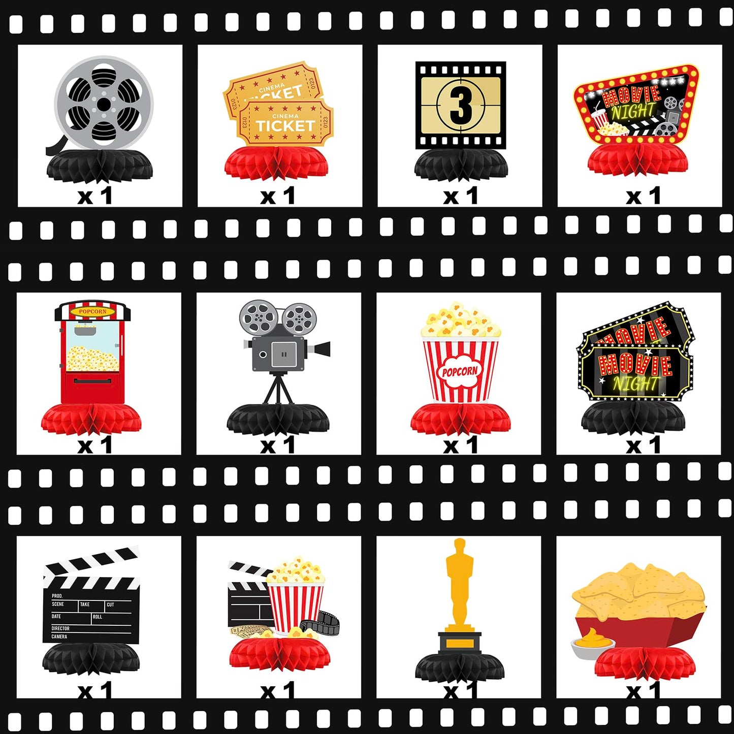 Hapibidesign Movie Night Party Decorations - Honeycomb Centerpieces For Movie Night Birthday Decor - Movie Night Table Decoratio