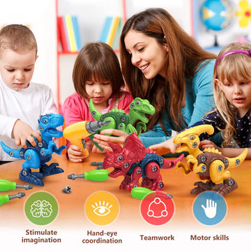 BAODLON Dinosaur Toys for 3 4 5 6 7 Year Old Boys, Take Apart Dinosaur Toy for Kid 3-5 5-7 Building Toy with Electric Drill, Lea