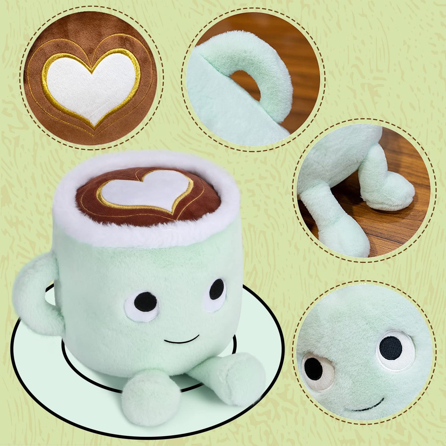 AULUDA Latte Plush Toy  30 cm Stuffed Coffee Mug Plushie Pillow Doll  Soft Cup Fluffy Friend  Hugging Cushion - Present for Every Age (Latte)