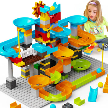 JIXIN 3in1 Marble Run Set for Kids 4-8, STEM Toy with 164 Pcs, Compatible with LEGO DUPLO, ABS Material, Colorful Building Blocks