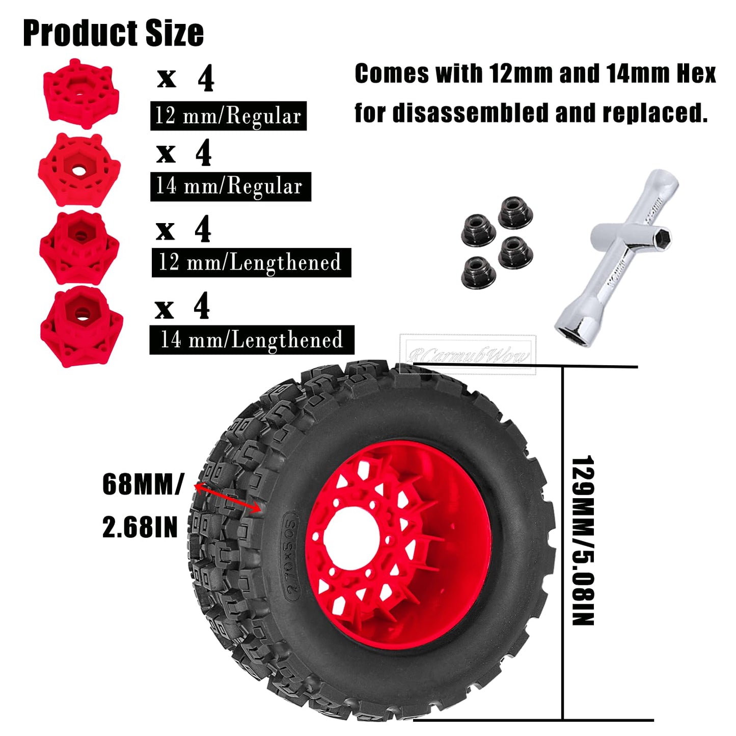 Rcarmubwow Rc Wheels And Tires For 1/10 Rc Scale Car,Rustler Stampede Hoss,Arrm A Granite Vorteks Big Rock 3S,Mx28 2.8'' Truck T