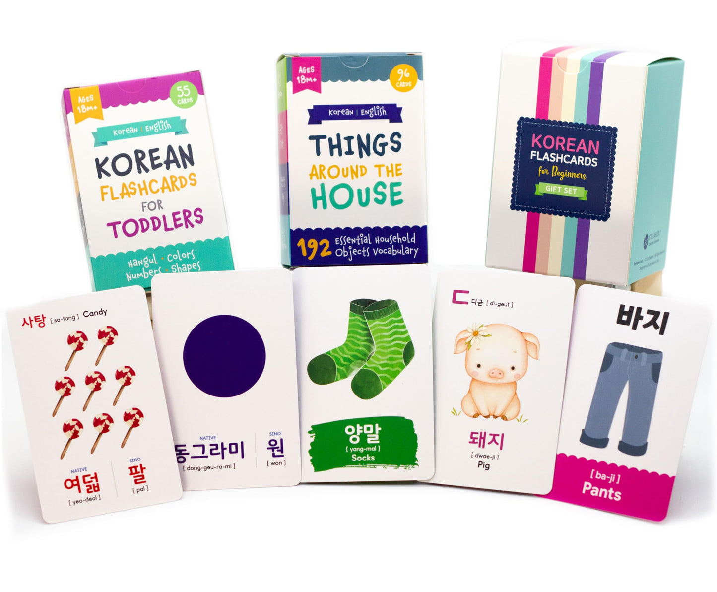 Stellarsol 2-Pack Gift Set Korean Alphabet Flashcards For Toddlers, Preschoolers, Beginners | Hangul, Numbers, Colors, Shapes, A