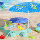 Upgraded Kids Turtle Sandbox With Lid & Adjustable Umbrella, Truck Toy & 8Pcs Sand Shovels, Sand Box With Cover, Beach Toys For 