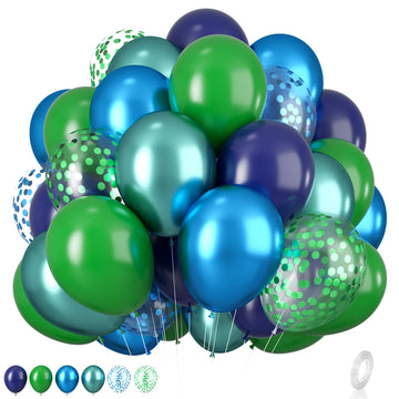Blue And Green Balloon Set, 12 Inch Navy Blue Dark Green Balloon Metallic Chrome Green Blue Balloons, Confetti Green Blue Balloo