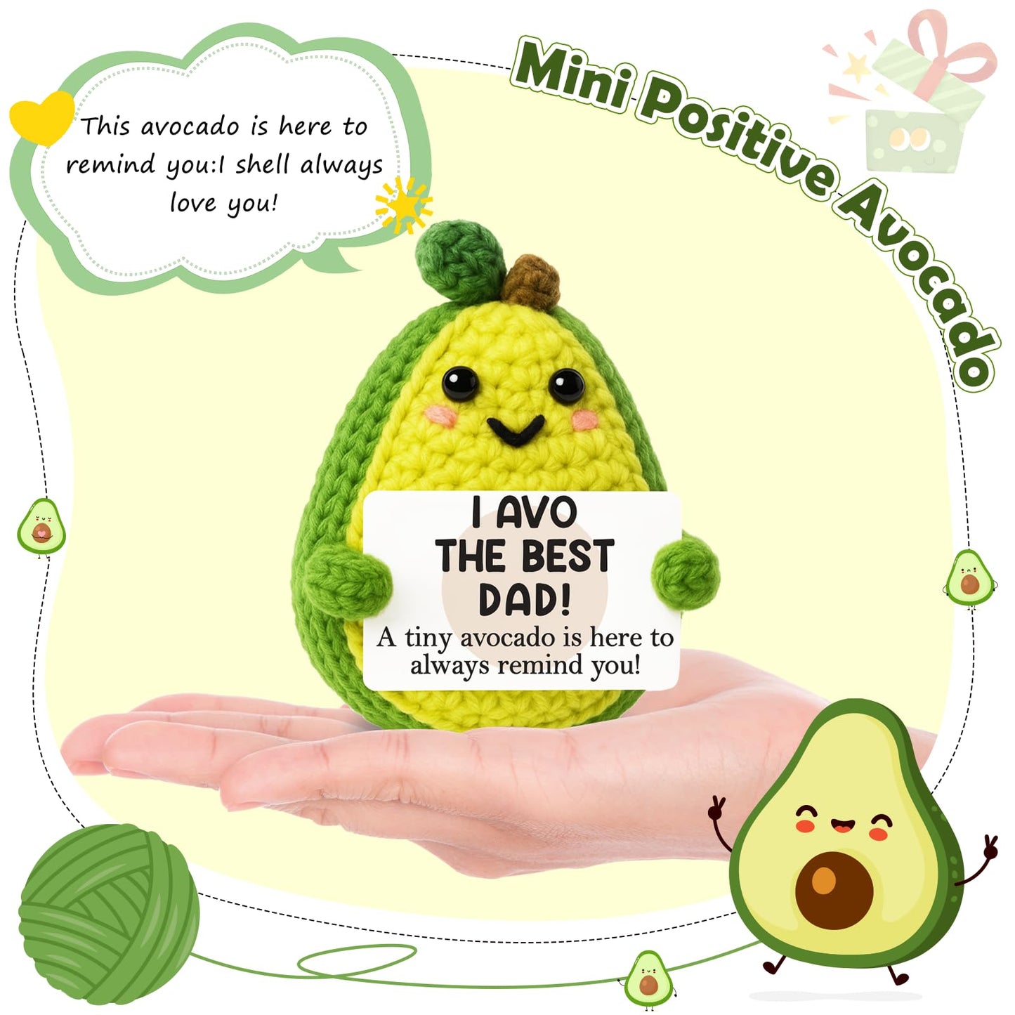 GiftMark Dad Gifts from Daughter Son Positive Crochet Avocado Funny Emotional Cheer Support Crochet Mini Handmade Birthday Gift for Dad Men