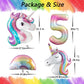 Heukikt Unicorn 5th Birthday Decorations Set - Rainbow Helium Balloons, Pink & Purple, Heart & Star, Baby Shower Supplies
