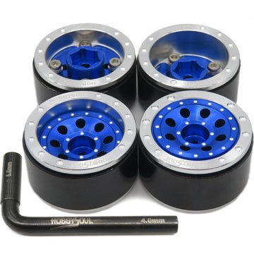 Hobbysoul Heavy 1.0 Beadlock Wheels Rims, Adjustable Offset Rc 1.0 Wheels Silver Blue For 1/18 Traxxas Trx4M Axial Scx24 Crawler