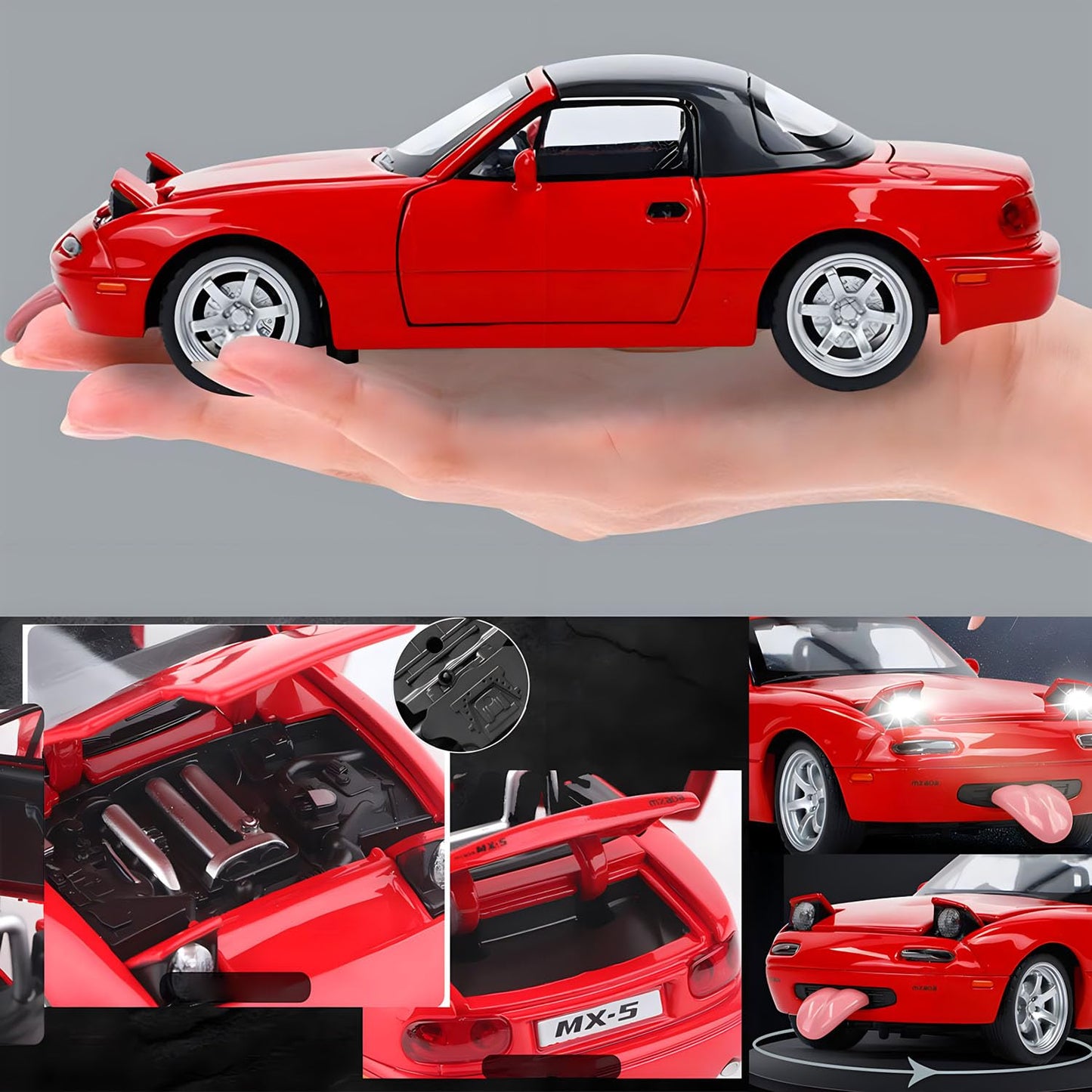 Mzexoma Mazda Miata MX5 Diecast Toy Car - 1/32 Pull Back RC Sports Car with Lights & Sound, Red Model KT-MIA-RD401 for Kids Age 4-