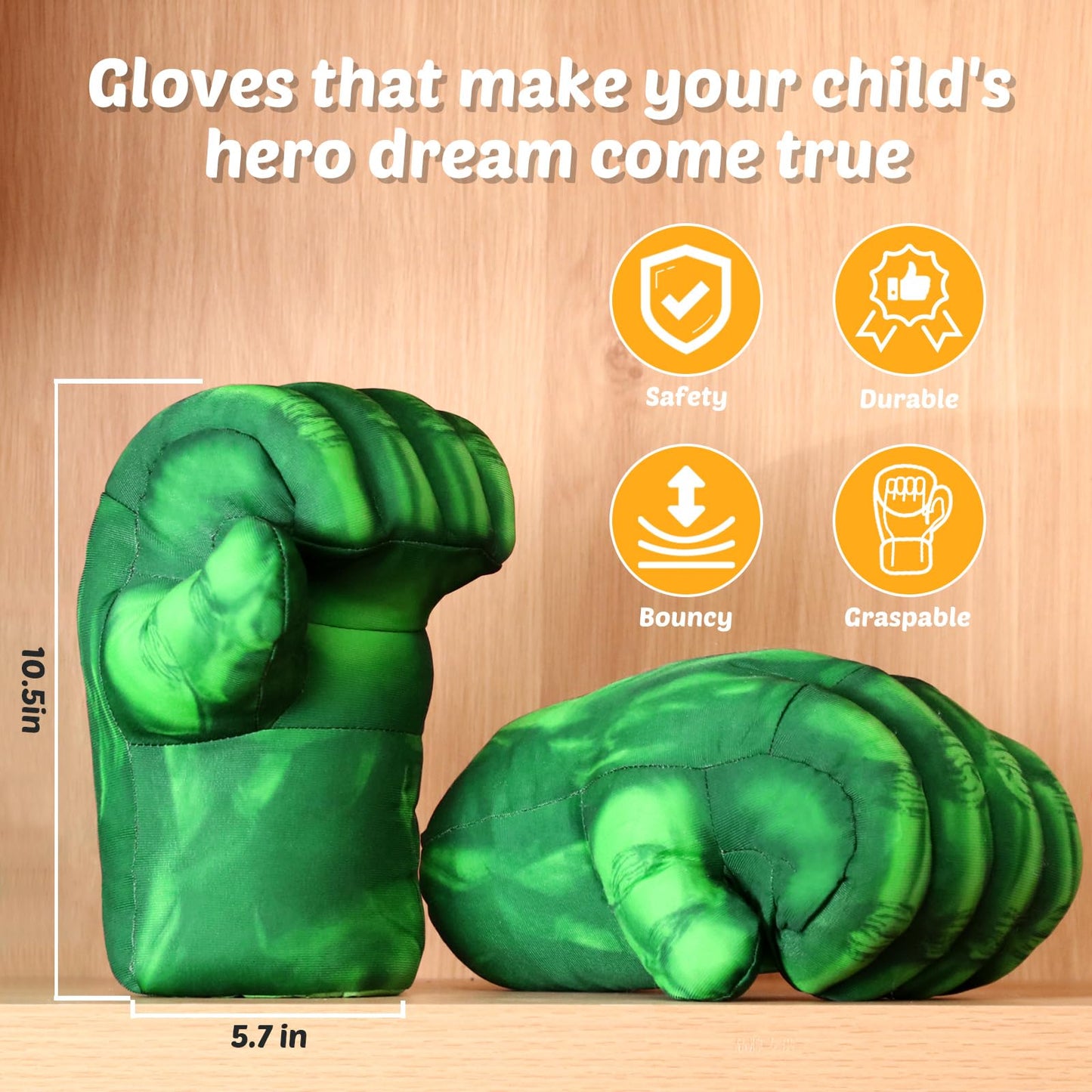 Xymtoy Superhero Gloves For Kids,Plush Breathable Superhero Fists For Kids Interactive Toys Unique Boy Girl Birthday Gift,Green