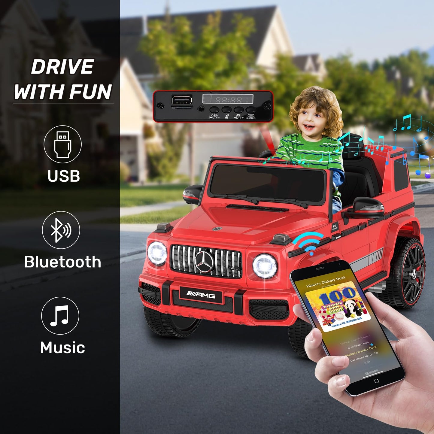 Anpabo Licensed Mercedes-Benz G63 Car For Kids, 12V Ride On Car W/Parent Remote Control, Low Battery Voice Prompt, Led Headlight, Music Player & Horn, Soft Start, Kids Electric Vehicle, Red