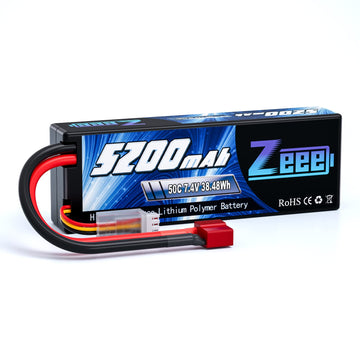 Zeee 2S 5200Mah Lipo Battery 7.4V 50C Hard Case With Deans T Plug For Rc Truck Rc Truggy Rc Heli Airplane Drone Fpv Racing (1 Pa