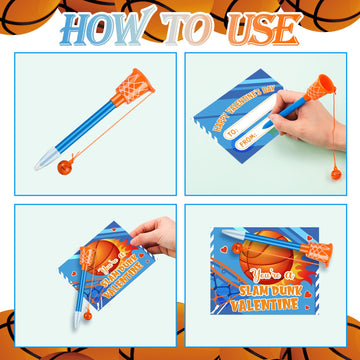 Skyygemm 30 Set Valentine'S Day Basketball Hoop Pens With Gift Card For Kid Valentine'S Day Classroom Exchange Gift School Sport