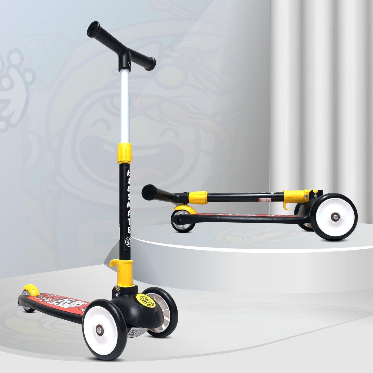 Kidsmate Leo Kick Scooter for Kids, 3 Adjustable Height Scooter, Foldable & Attractive PVC Wheels with Rare Brakes for Kids (Bla