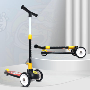 Kidsmate Leo Kick Scooter for Kids, 3 Adjustable Height Scooter, Foldable & Attractive PVC Wheels with Rare Brakes for Kids (Bla