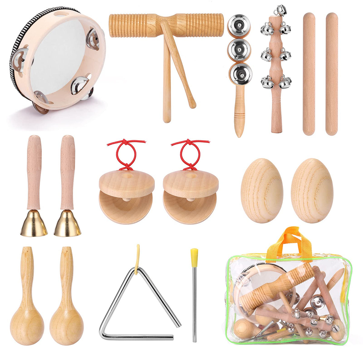 Excluzo 11Pcs Children Hand Percussion Instruments Kit Portable Kids Music Enlightenment Musical Instruments SetBuzhi