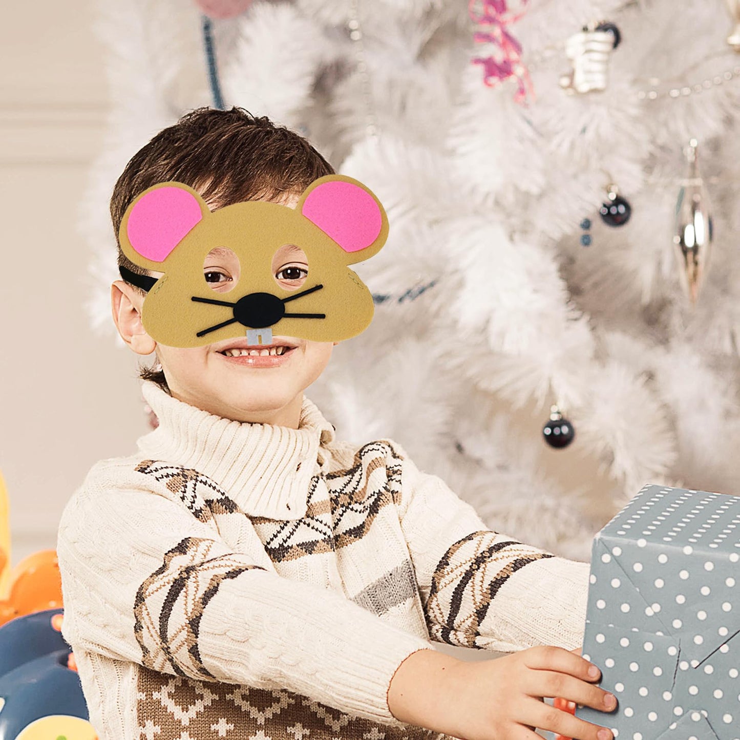 Jtnohx Felt Animal Masks, 10 Pcs Halloween Mask, Animal Costume For Birthday Party Supplies (Mouse Mask)