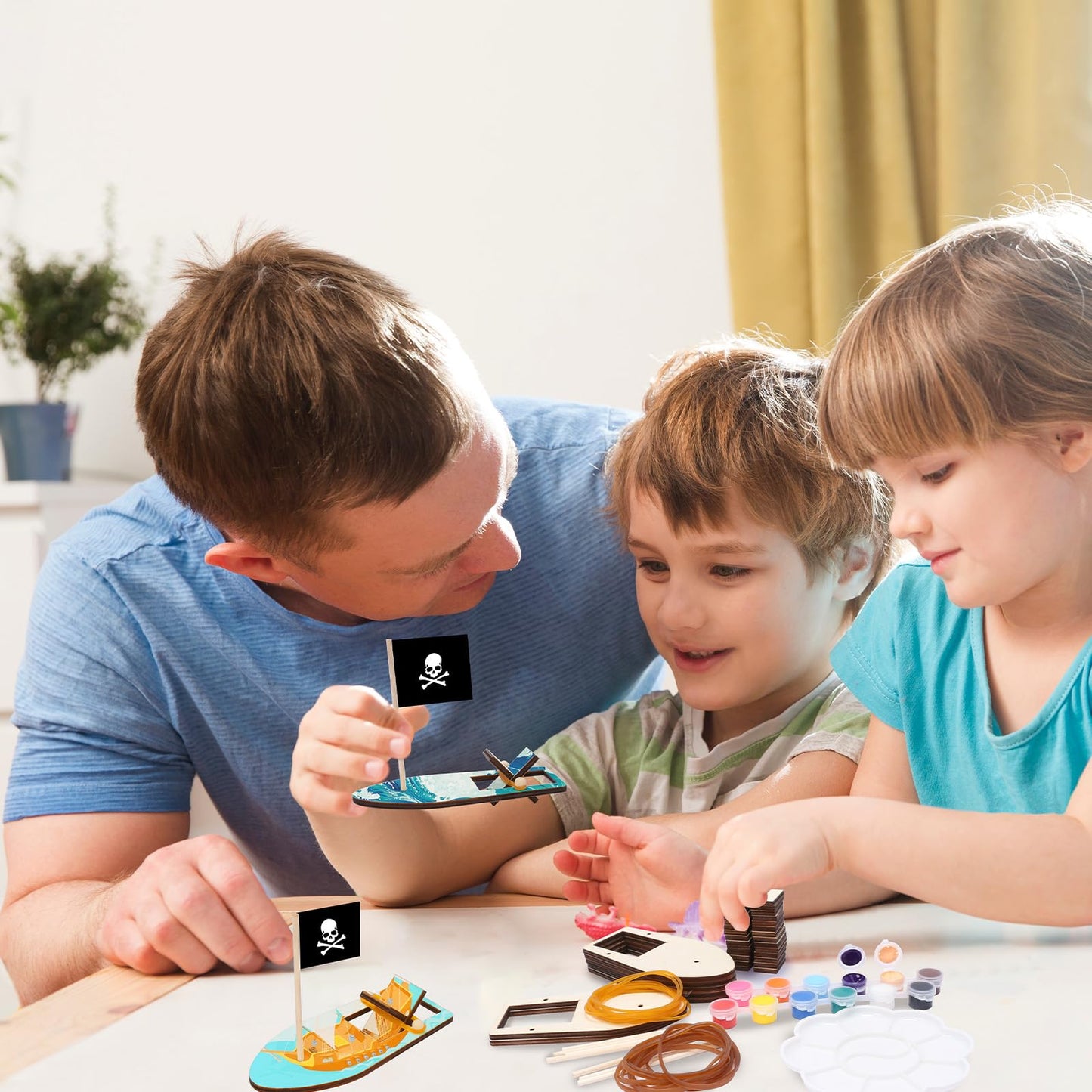 Fennoral 8 Pack Wooden Boat Crafts for Kids Make You Own Sailboat Model Kits DIY to Build and Paint Wood Rubber Band Paddle Boat