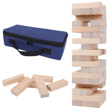 Gothink Classic Wooden Tumbling Tower Game, 54Pcs Timber Stacking Blocks Board Game With Carry Case, Family Night Toy Game Gift For Kids And Adults, Standard Size With Storage Box
