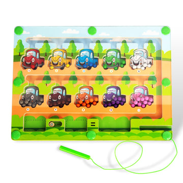 Woodenfun Magnetic Color & Number Maze, Montessori Wooden Color Matching Learning Counting Puzzle Board, Toddler Fine Motor Skills Toys For Boys Girls 3 4 5 Years Old- Car