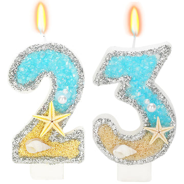 ElekFX 23th Birthday Candle for Cake, Beach Starfish Sequins Number Cake Candles, 2.76 inch Number 23 Happy Birthday Candle, Cak