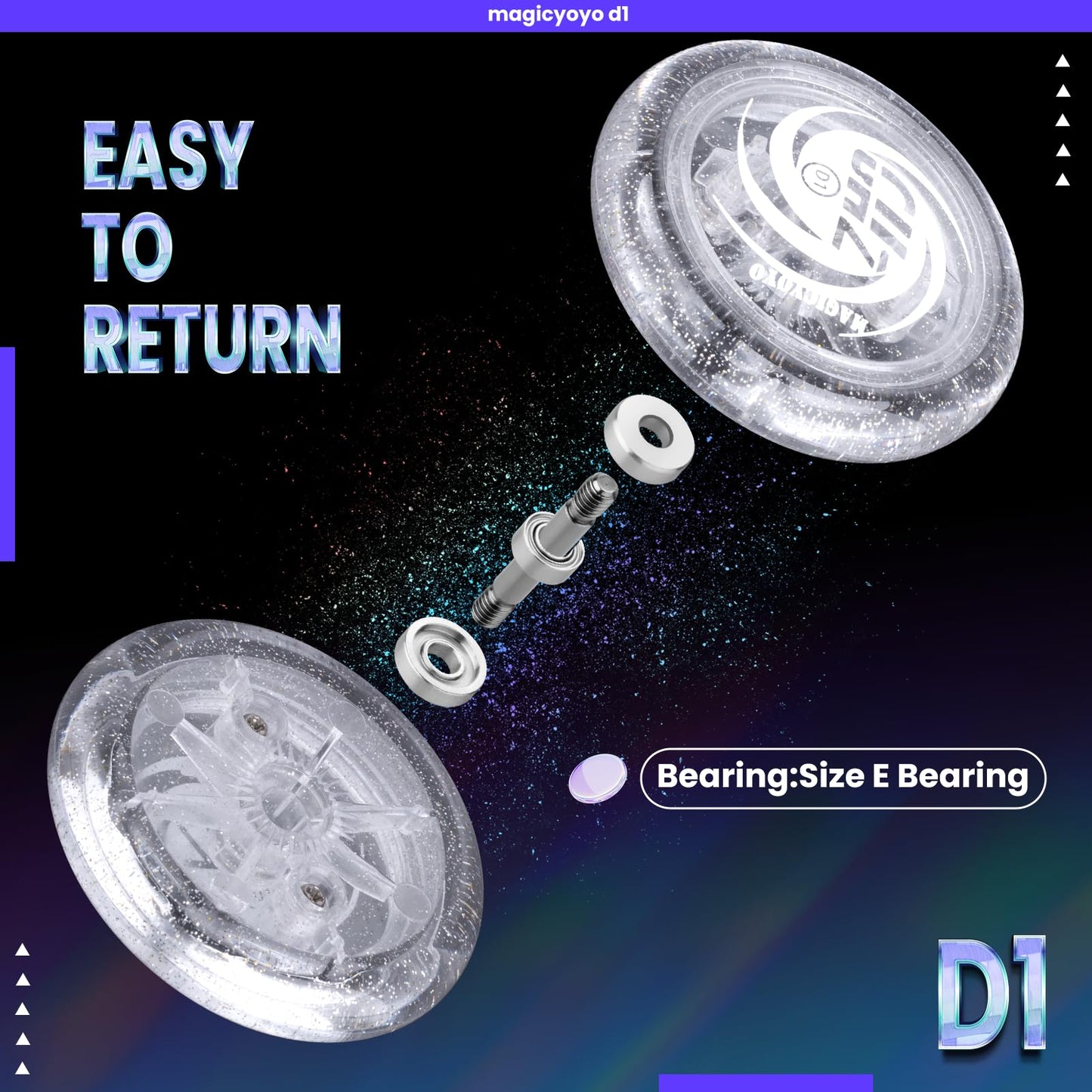 Magicyoyo D1 Ghz Plastic Yoyo For Kids Beginners, Responsive Yoyo Professional For 2A Trick, Loop Yo Yo For Entry-Level Players (Glitter Crystal)