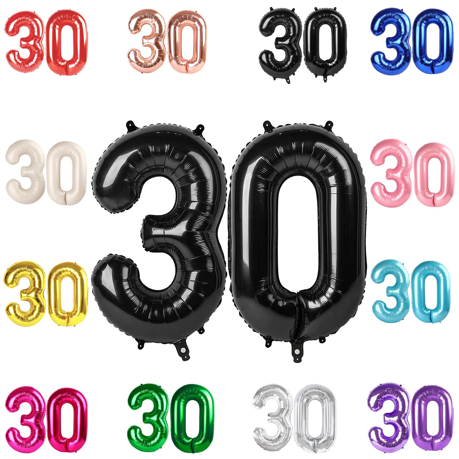 30 Balloon Number, Black Number 30Th Birthday Balloons 40 Inch, 30 Years Old Black Birthday Decorations For Men Women, 30Th Anni