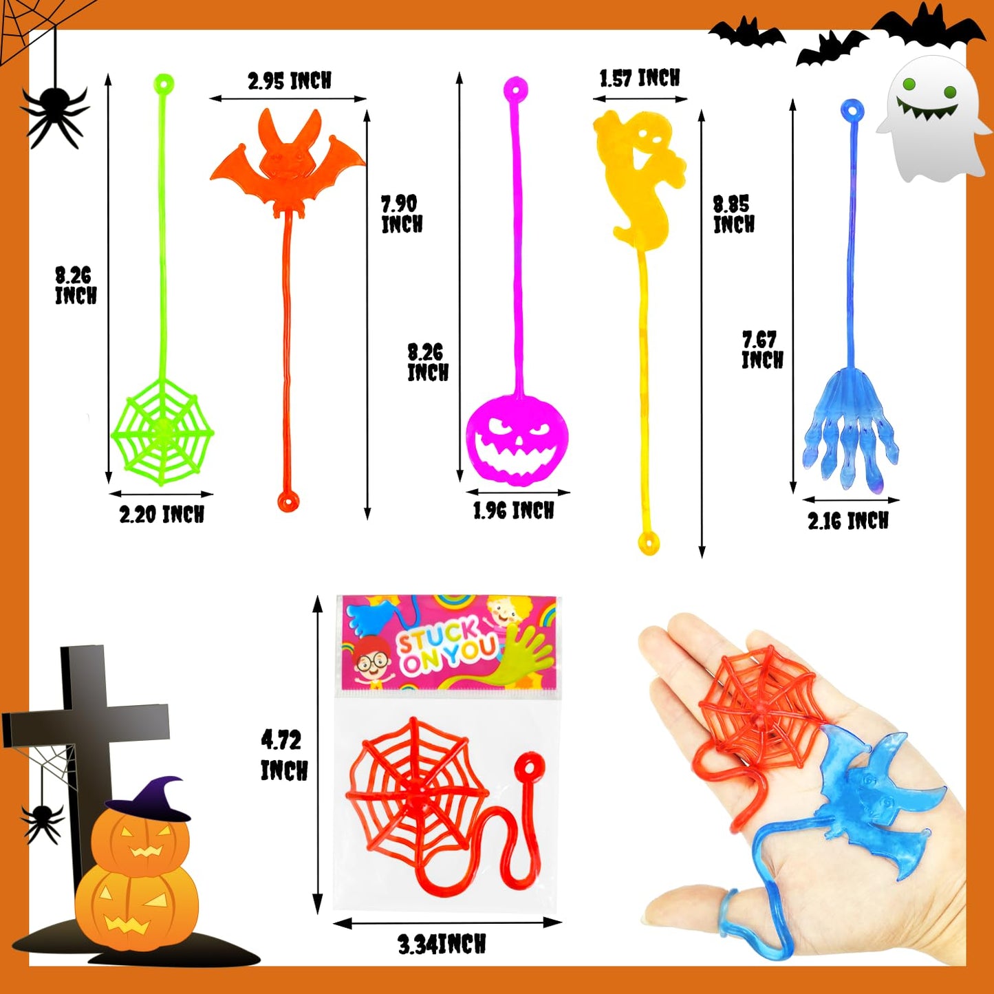 Boo Basket Goodie Bag Stuffers for Toddlers 200 Pcs, Halloween Bulk Sticky Hands Treats Non Candy Toys Gifts for Kids, Party Fav