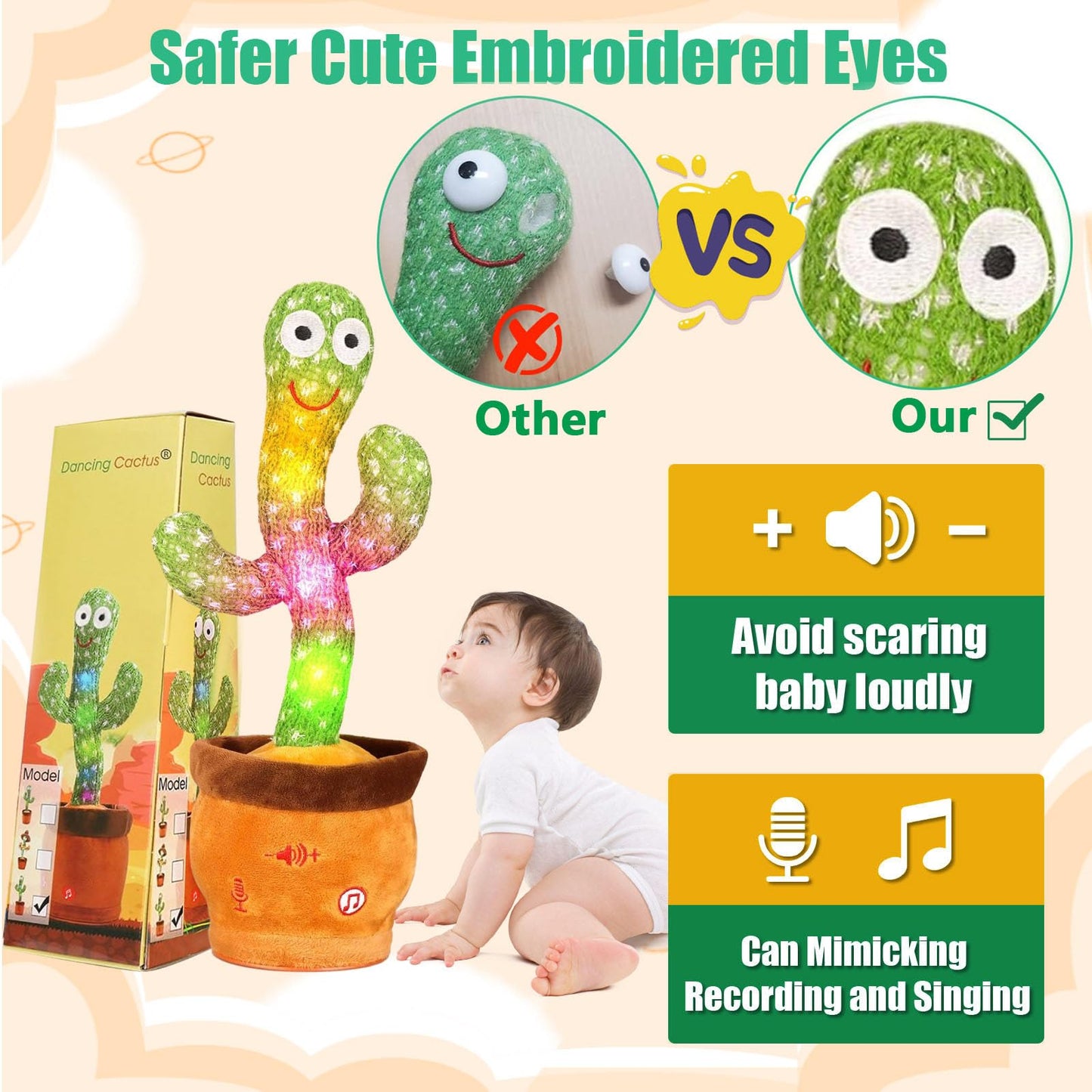 Milegi Volume Adjustable Dancing Talking Cactus, Children'S Song Cactus Baby Toy Dancing Cactus Mimicking Toys, Talking Cactus T