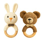 Sycamore East Crochet Baby Teether Combo (Bunny & Bear) - Soft Handmade Cotton Rattle Toy With Wooden Ring For Infants, Newborns