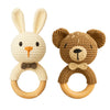 Sycamore East Crochet Baby Teether Combo (Bunny & Bear) - Soft Handmade Cotton Rattle Toy With Wooden Ring For Infants, Newborns