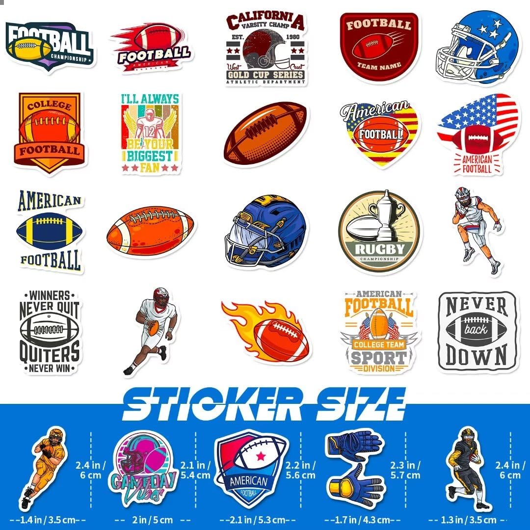 Football Stickers 100 Pcs Vinyl Waterproof Football Sports Stickers For Water Bottle Laptop Skateboard, Football Gifts For Kids